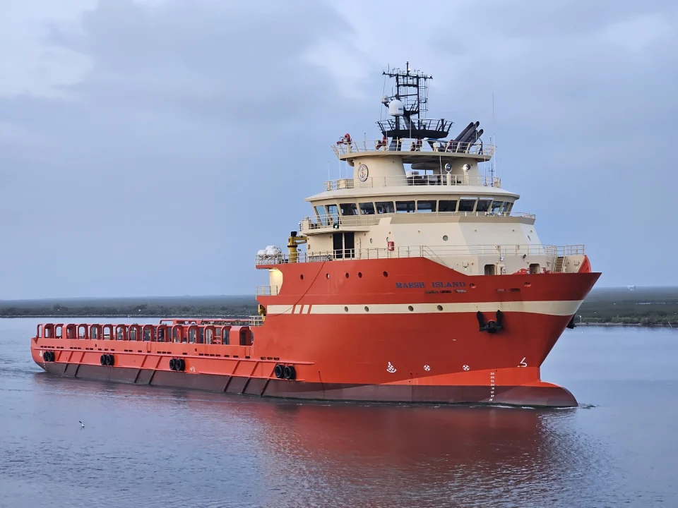 Offshore supply vessel in harbour